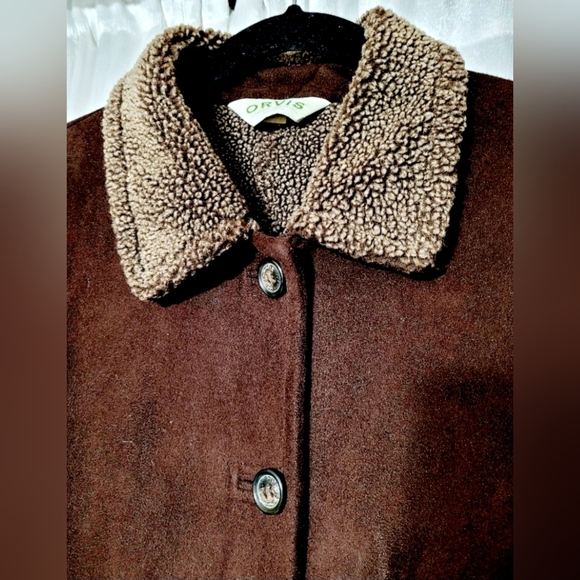 Orvis Women's Faux Suede Sherpa Jacket Brown Chocolate Lightweight, Large - Picture 2 of 16